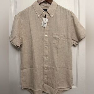 J. Crew NWT Classic Linen Blend Short-Sleeve Button Down in Oatmeal